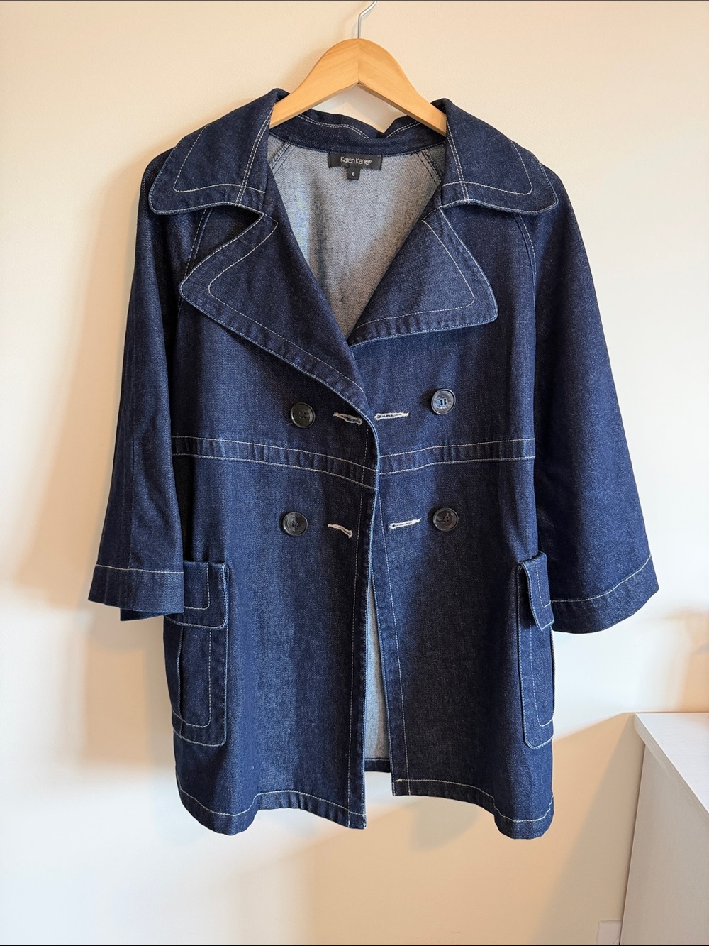 Karen Kane Navy Denim Double-Breasted Peacoat